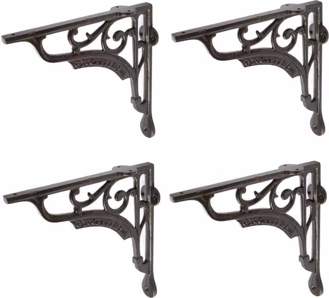 Hammer and Tongs Ornate Iron Shelf Bracket, Black, Pack of 4, Diameter: 20 cm