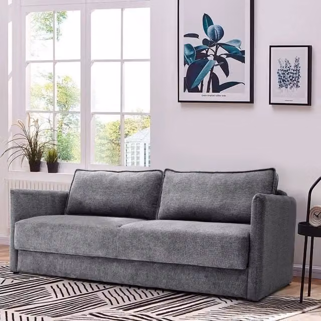 Livingandhome 3-Seater Upholstered Sleeper Sofa Bed in Grey Fabric