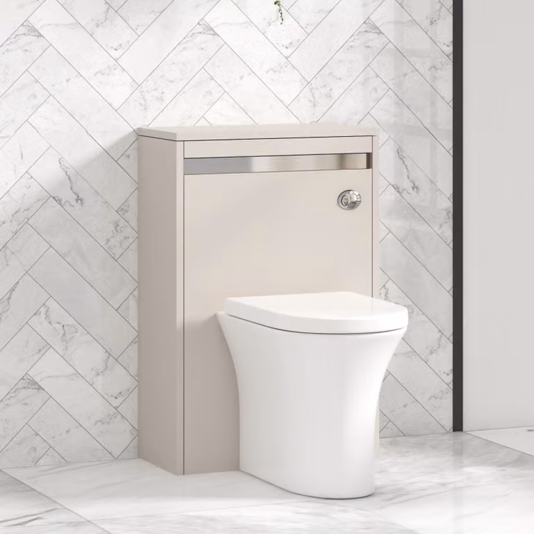 Royal Bathrooms Orion Warm Taupe Wall Mounted WC Unit with Breeze Rimless Toilet Pan, Seat and Cistern, Width: 54 cm