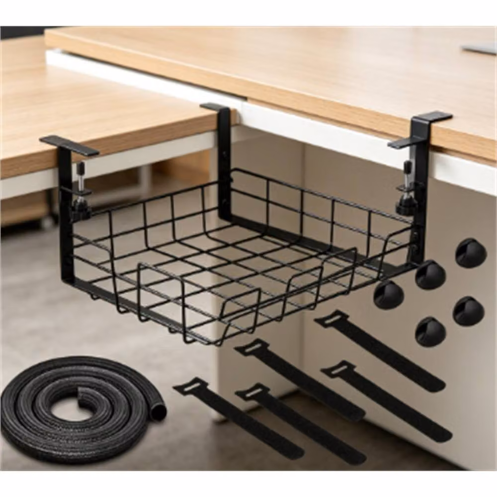 Nordara Black Metal Under Desk Cable Tray and Wire Cord Organiser, W: 100 cm, D: 15 cm, H: 15 cm – 4