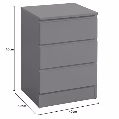 Birlea Oslo 3 Drawer Bedside Table Grey W/D/H: 40 x 40 x 60 cm – 2