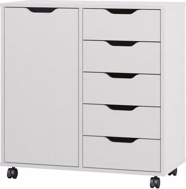 ERGOVEXA 5 Drawer Wooden Mobile File Cabinet and Sideboard in White