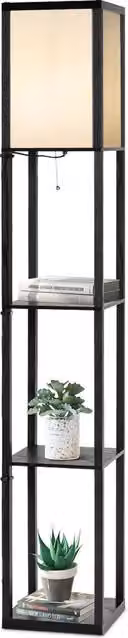 Costway Modern 3-Tier Floor Lamp and Narrow Corner Nightstand in Black – 1