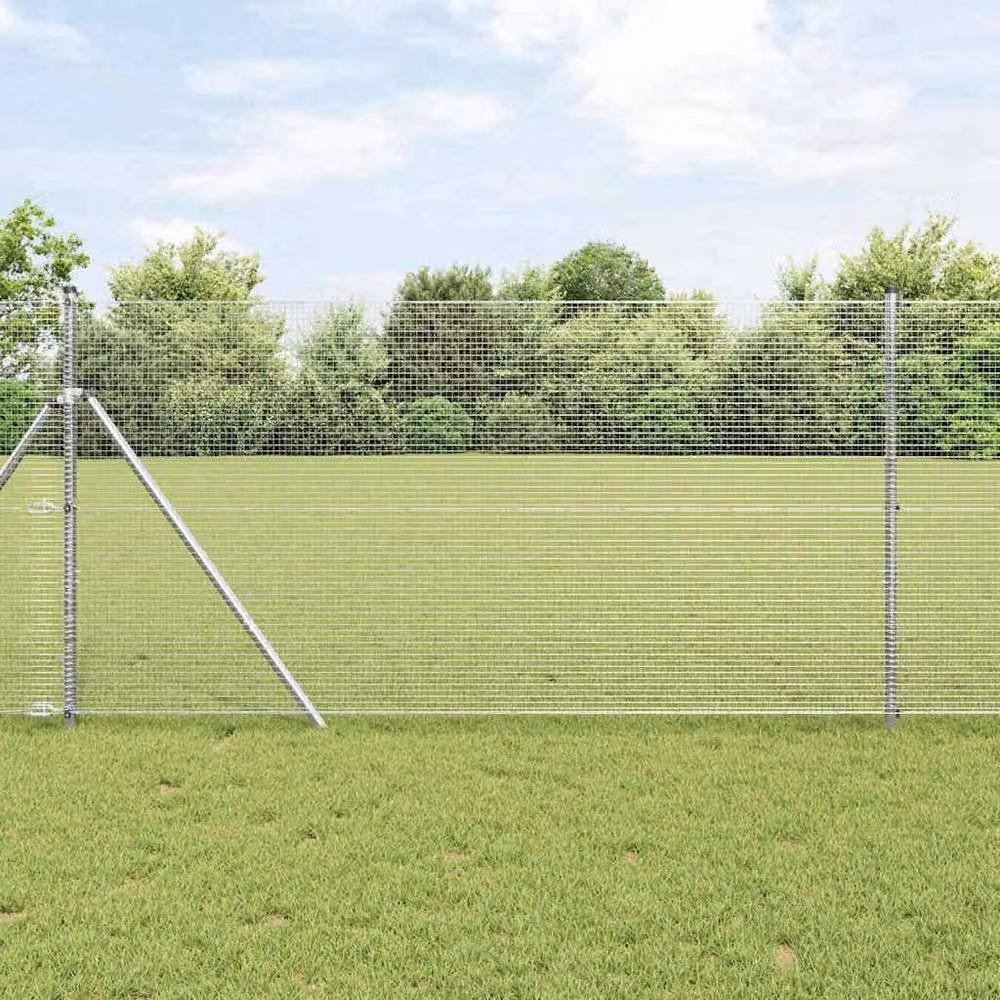 Berkfield Home Silver Galvanised Steel Welded Wire Fence with 13 Posts, 1.4 x 50 m – 2