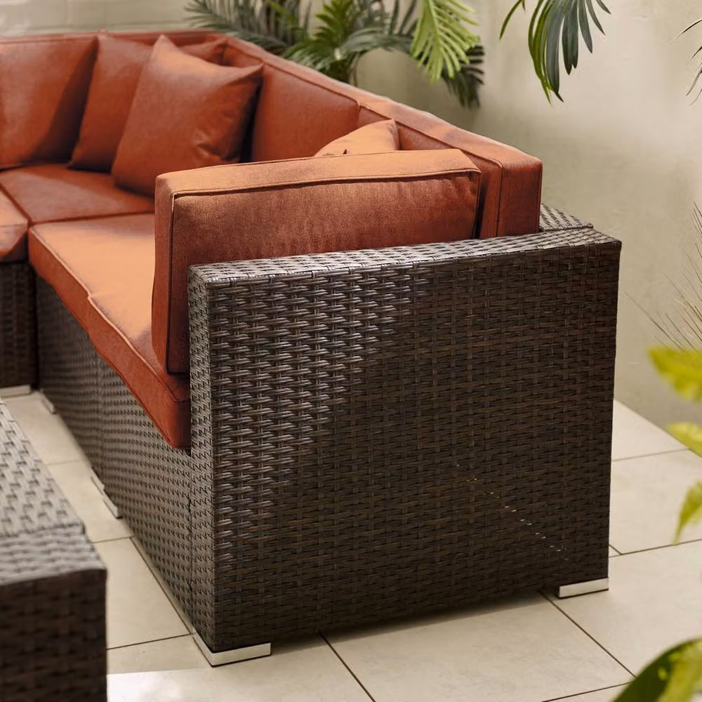 FurnitureboxUK Orlando 4 Seat Modular Outdoor Garden Rattan Sofa in Orange – 4