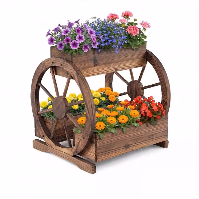 Kelvenix Rustic Brown Wooden Raised Bed for Vegetable, Herb and Ornamental Gardens W/D/H: 62 x 61.5 x 53 cm – 1