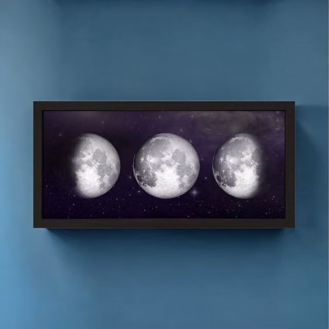 Echo Three Modern Moon Phases Framed Paper Poster Wall Art in Black