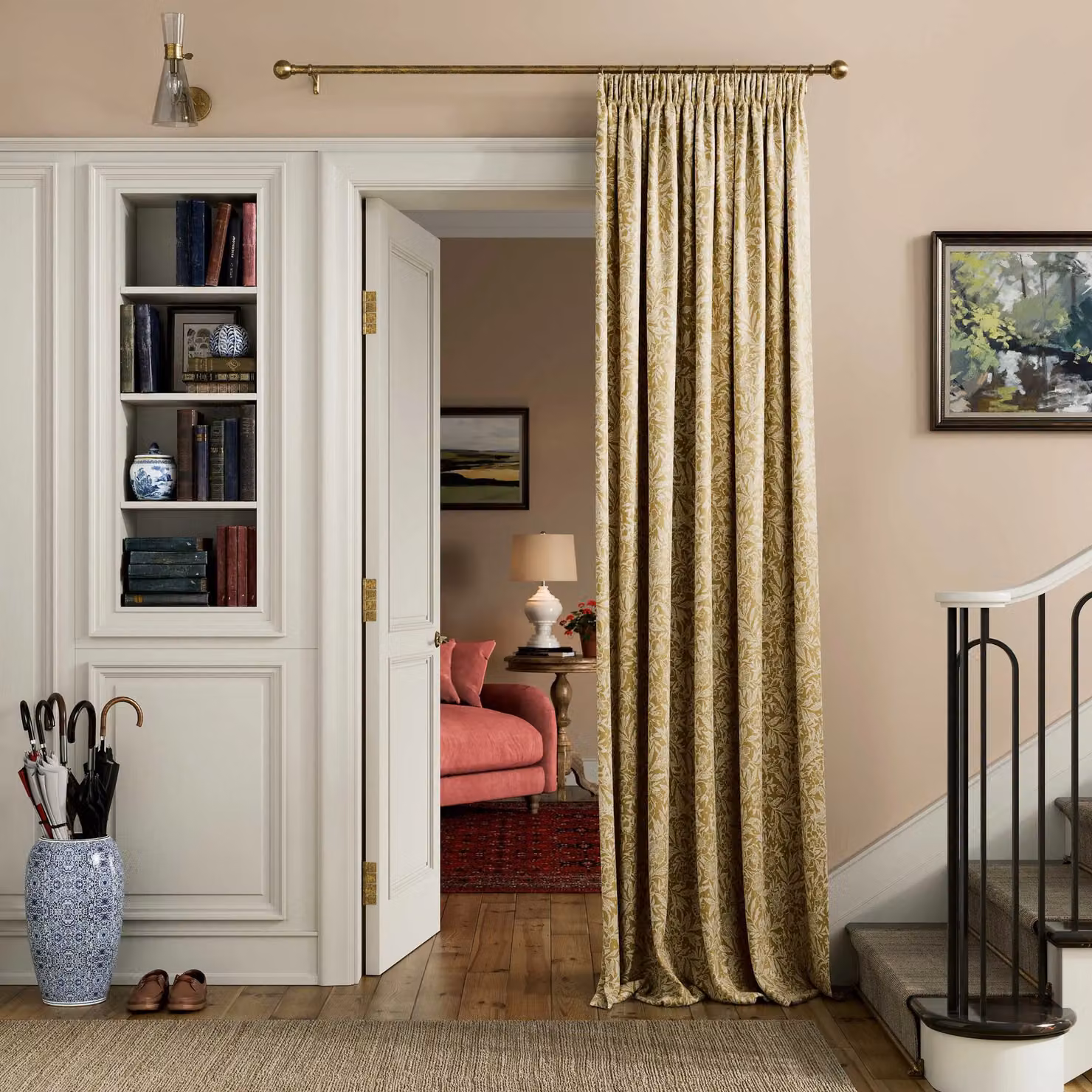 Joules Twilight Ditsy Floral Lined Cotton Curtains, Gold, W: 228.6 cm, H: 182.88 cm – 2