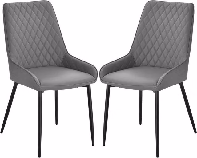 KORVIXA Set of 2 Grey Quilted PU Leather Dining Chairs