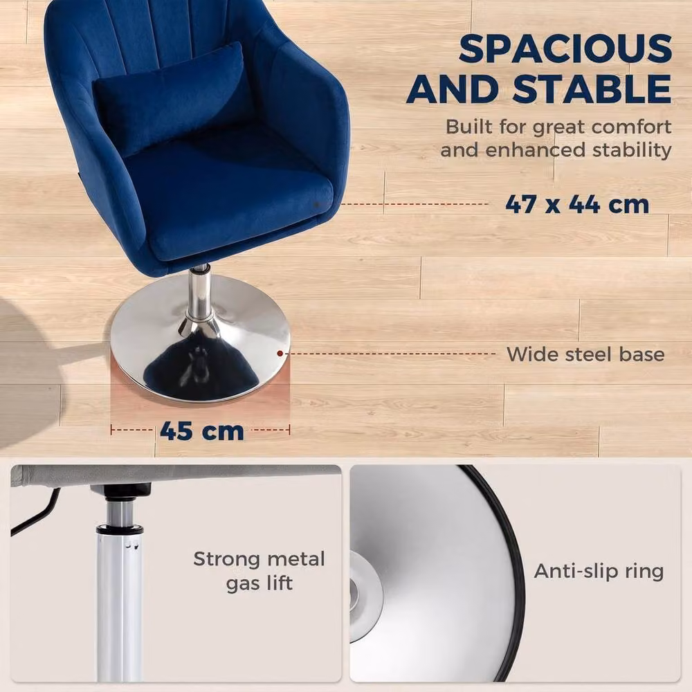 PAWNORA Retro Blue Velvet Swivel Tub Task Chair with Metal Frame – 5