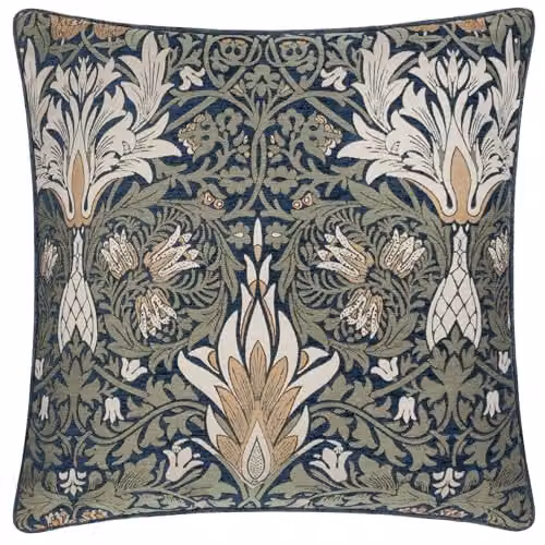 Morris & Co. Snakes Head Feather Rich Filled Chenille Cushion in Blue and Green, W/D/H: 55 x 55 x 55 cm – 2
