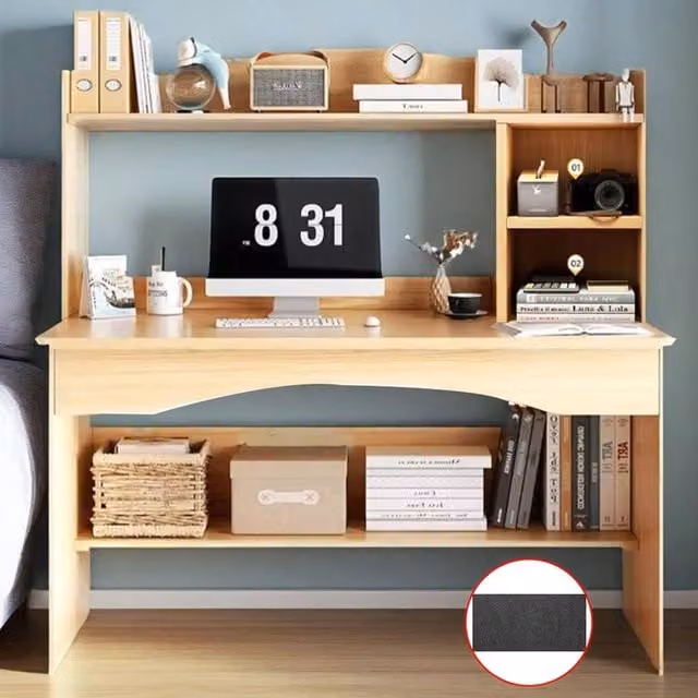 EONLION Computer Desk and Study Table with Shelves, Brown, W/D/H: 120 x 45 x 45 cm