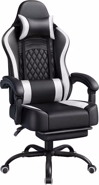 Yaheetech Ergonomic White Gaming Chair with Headrest, Footrest and Adjustable Height
