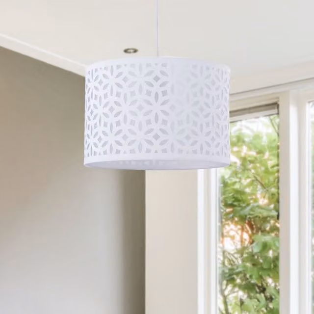 First Choice Lighting White Laser Cut Cylinder Pendant Lightshade, Diameter: 30 cm