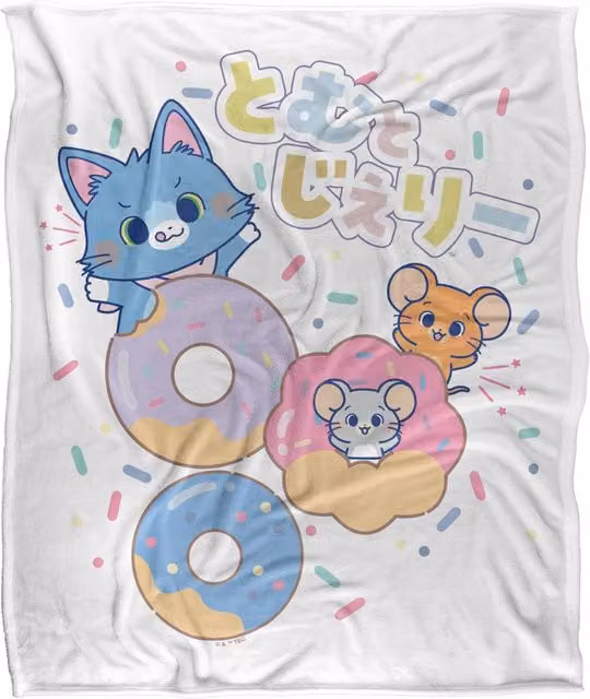 Warner Bros. Tom & Jerry Gokko Yum Donuts Silky Touch Super Soft Fluffy Throw Blanket in Multicolour and White, Large