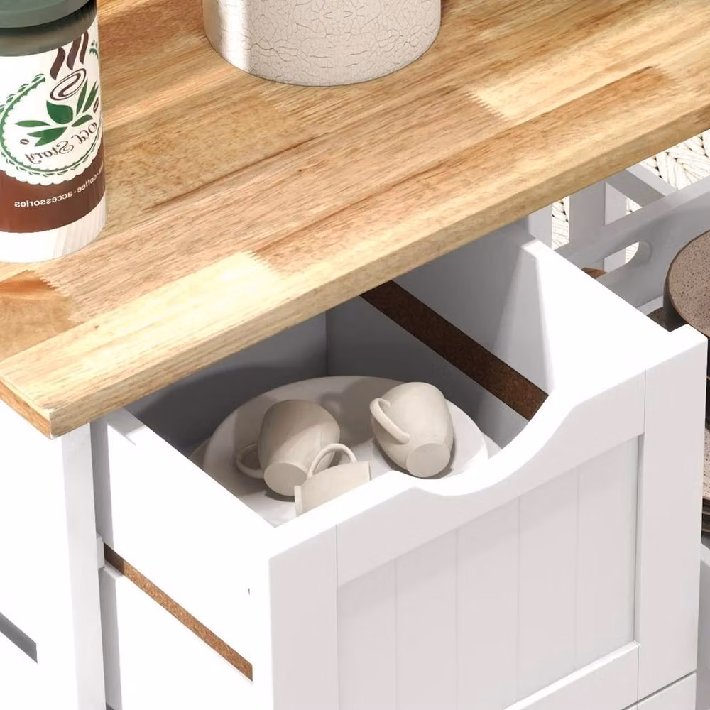 NESTLUNE White Lacquered Wood Rolling Kitchen Island and Bar Serving Cart with Castors, W/D/H: 100 x 15 x 15 cm – 2