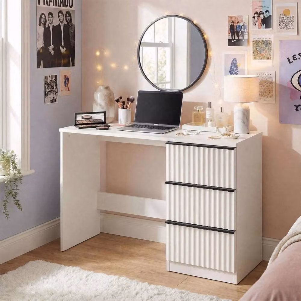KORVIXA Modern Matt White Vanity Dressing Table with 3 Drawers W/D/H: 100 x 100 x 100 cm – 2