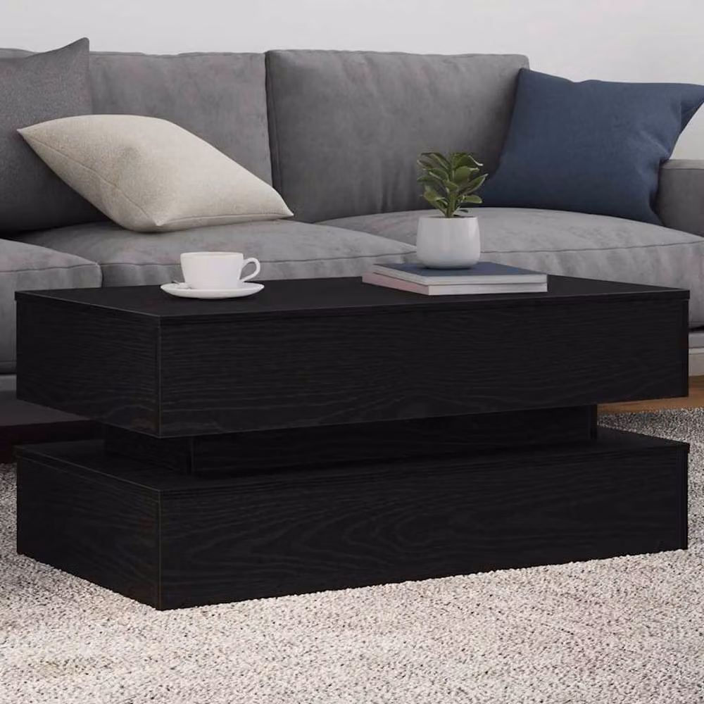 Berkfield Home Modern Coffee Table with LED Lights in Black Oak, W: 90 cm, D: 50 cm, H: 40 cm – 1