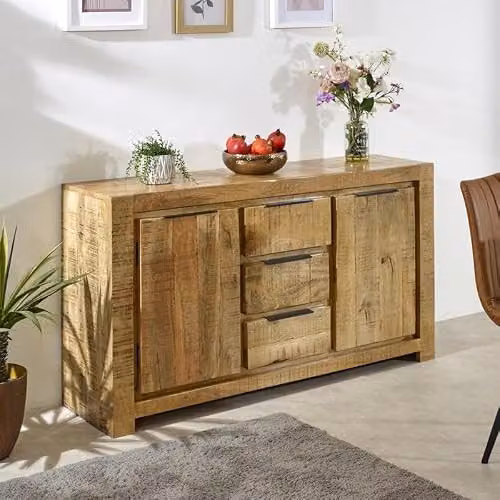 Adorable Lifestyle Surrey Large Sideboard with 2 Doors and 3 Drawers in Brown Solid Mango Wood, W: 145 cm, D: 40 cm, H: 80 cm – 2