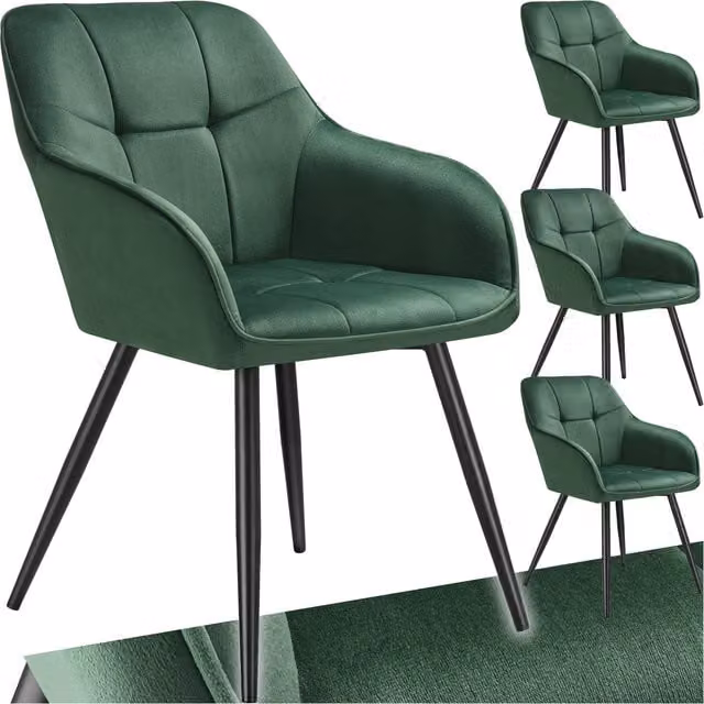 TECTAKE Marilyn Dining Chair with Velvet Fabric and Quilted Geometric Pattern in Green and Black