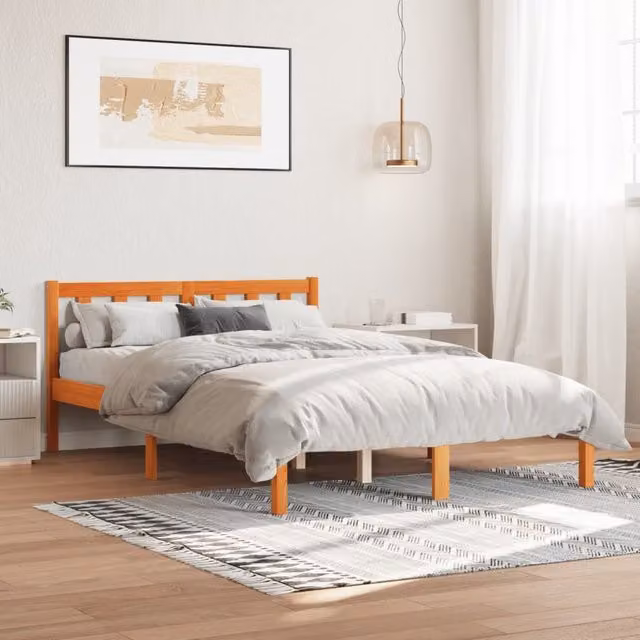 Berkfield Home Small Double Solid Wood Pine Bed Frame, Wax Brown, W/D/H: 120 x 190 cm – 1