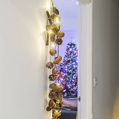 Globrite 1.5m Pre-Lit Christmas Garland with 20 Warm White LED Lights, Battery Powered, White – 2