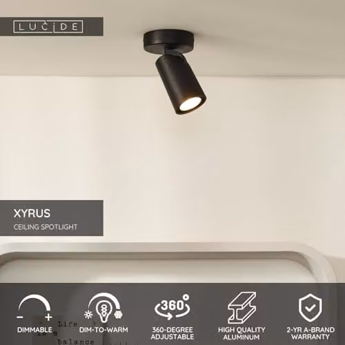 Lucide Xyrus Dimmable Adjustable LED Ceiling Spotlight in Black, GU10, Ø 9 cm – 2