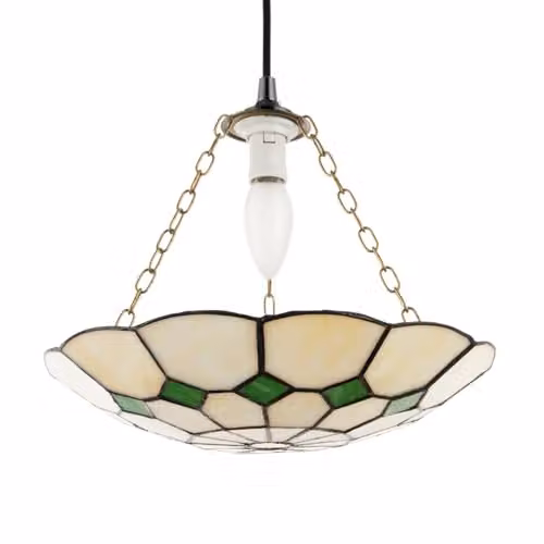 Happy Homewares Classic Amber and Green Stained Glass Tiffany Cylinder Pendant Lighting Shade
