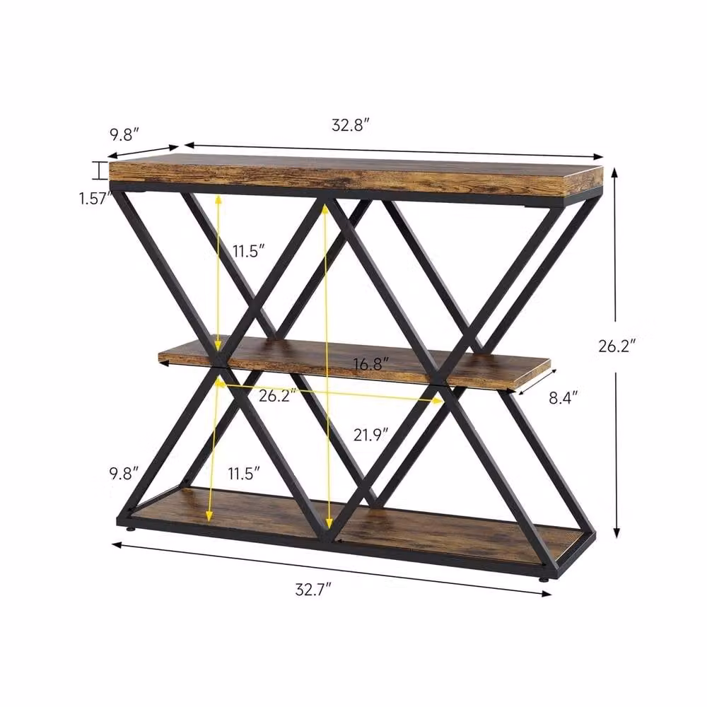 VOGREX Industrial 3-Tier Narrow Slim Console Side Table in Black and Multicolour – 6