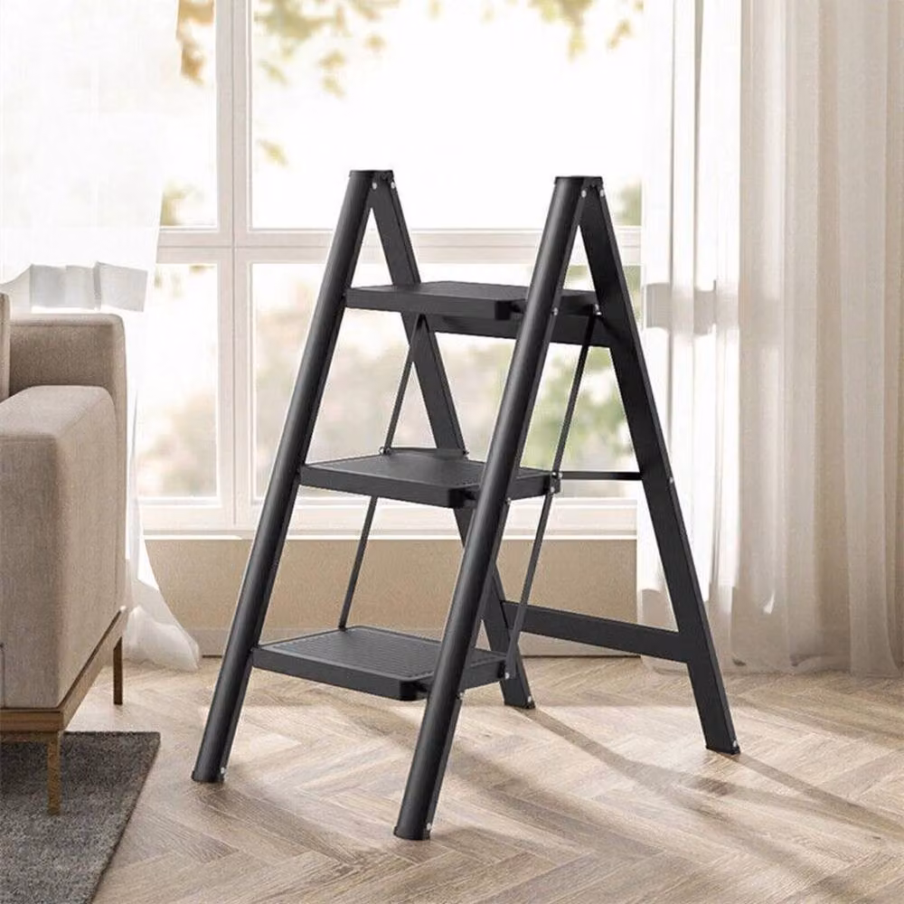 NESTLUNE 3 Step Folding Heavy Duty Aluminium Ladder in Black, Width: 52 cm – 3