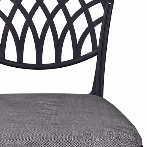 Charles Bentley Cast Aluminium Bistro Set with Round Table and 2 Armchairs, Black with Grey Cushions, W/D/H: 70 x 70 x 68 cm – 3