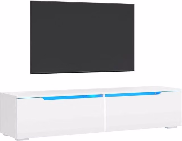 FORGEVIO Modern High Gloss White Wall Mounted TV Stand Unit with Integrated Lighting – 1