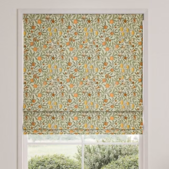 William Morris Fruit Made To Measure Blackout Roman Blind in Lichen Multicolour Floral Design