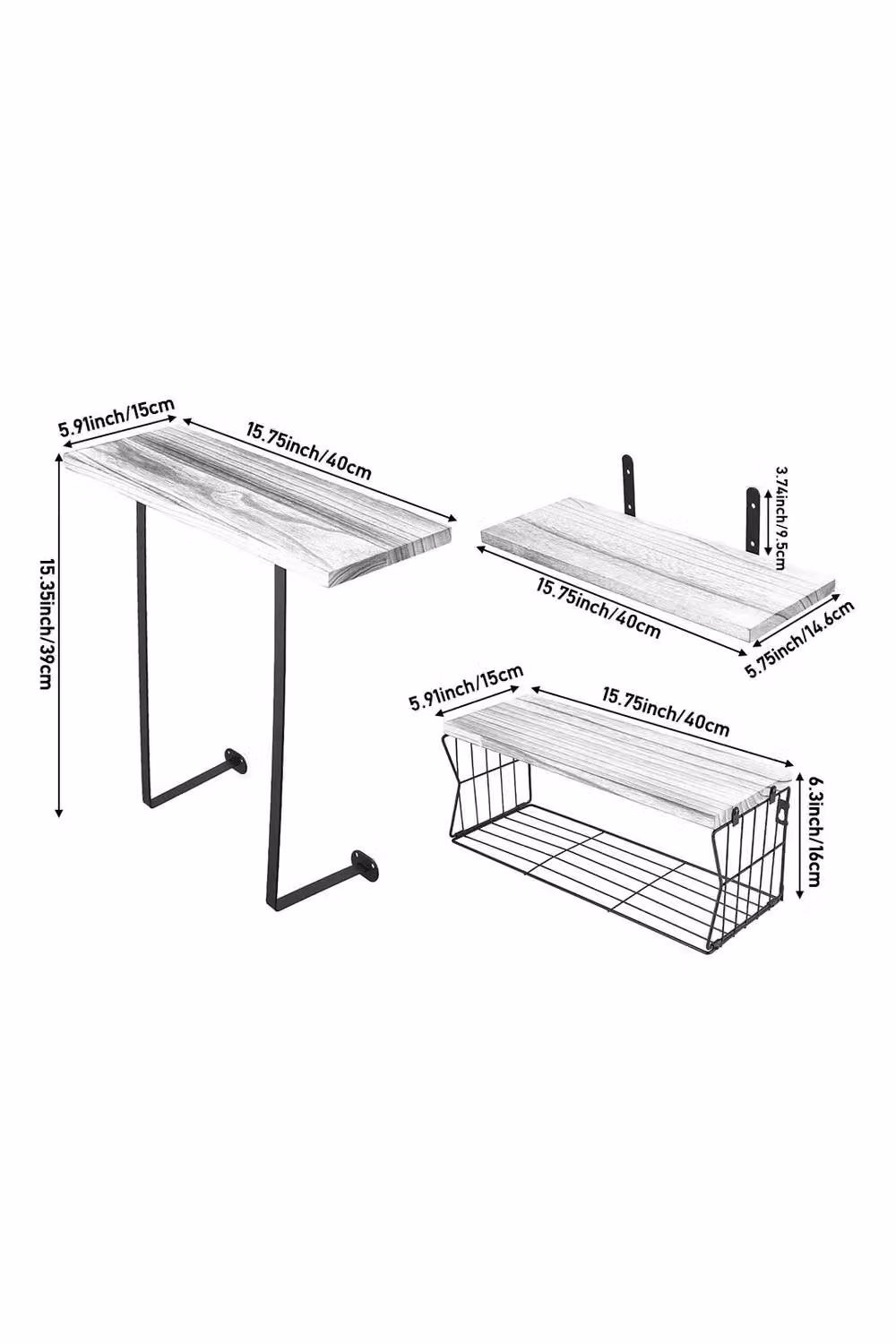 Living and Home 3-Piece White Wooden Wall-Mounted Floating Shelf and Towel Rack Storage Organiser – 2