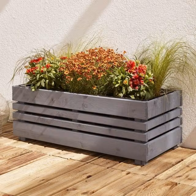 Cerland Geteborg Outdoor Rectangular Wooden Planter, Grey