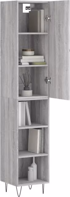 Berkfield Home Grey Sonoma Highboard with Hinged Doors and Internal Shelves, W/D/H: 34.5 x 34.0 x 180.0 cm