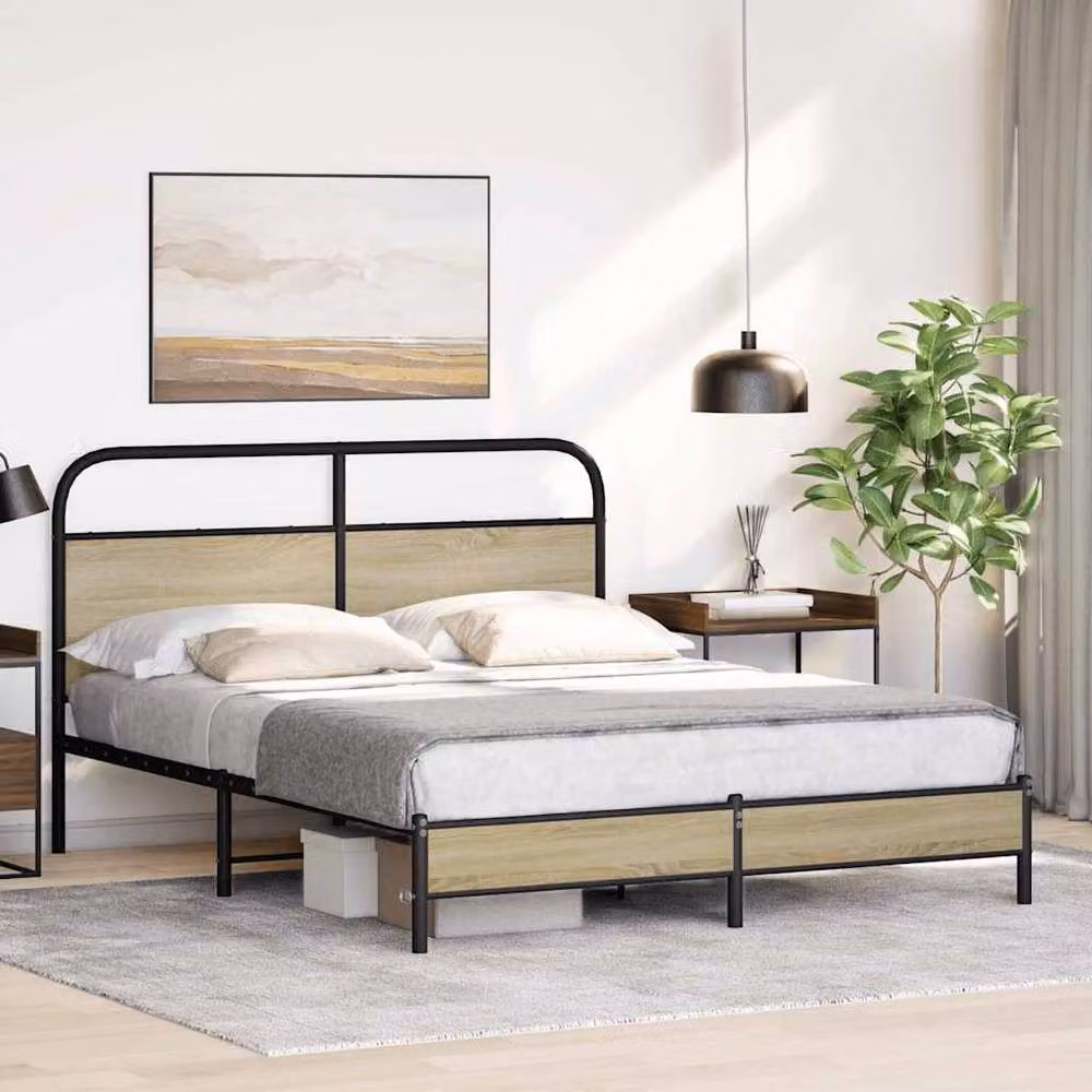 Berkfield Home Elegant King Size Bed Frame in Sonoma Oak Wood, Brown, W/D/H: 150 x 200 x 156 cm – 2
