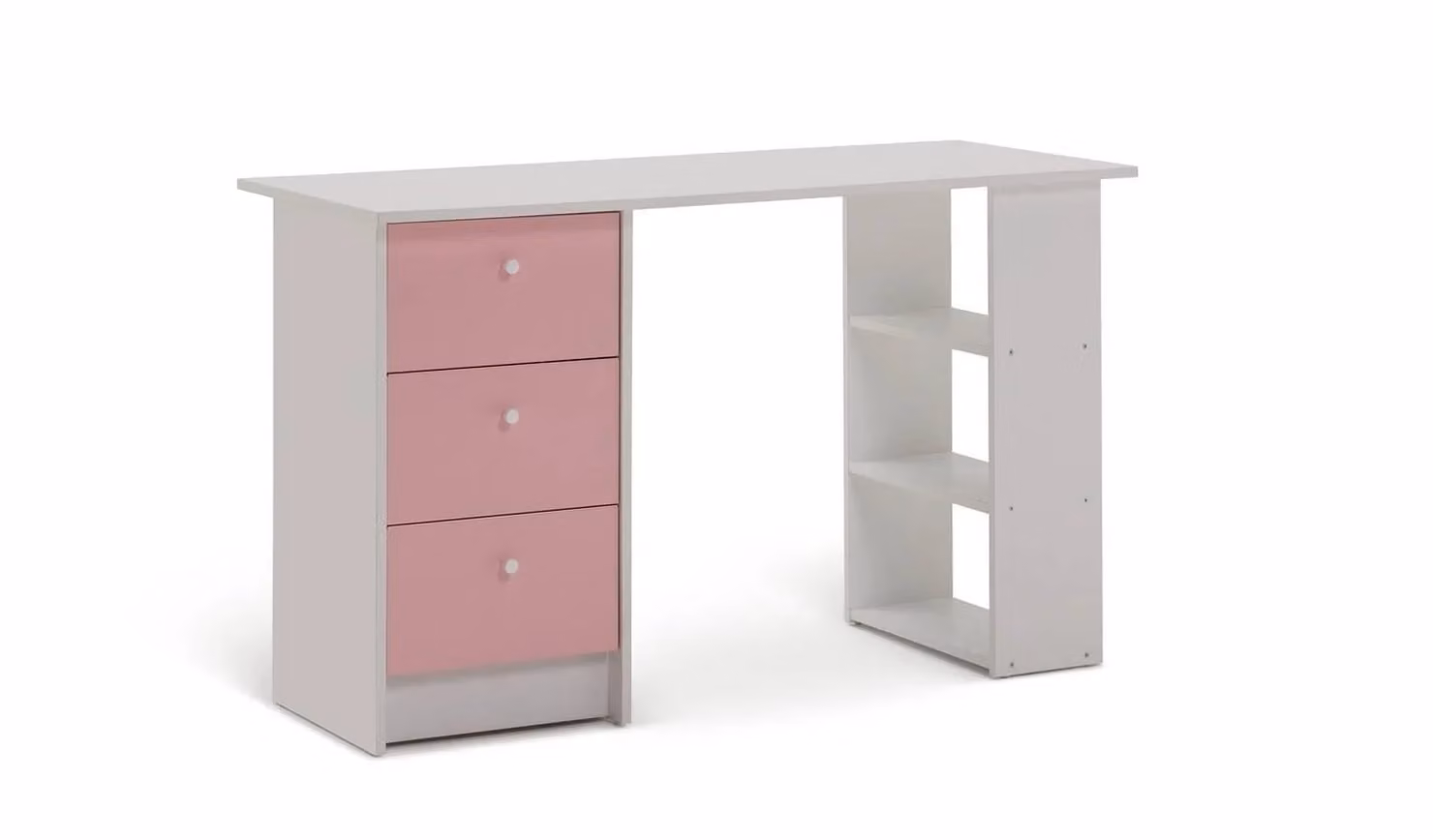 Kids Malibu 3 Drawer Desk in Pink and White for Childrens Bedrooms W/D/H: 120 x 49 x 72.4 cm