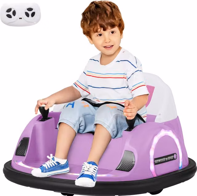 Costway Kids Electric Bumping Ride On Car in Pink and Purple