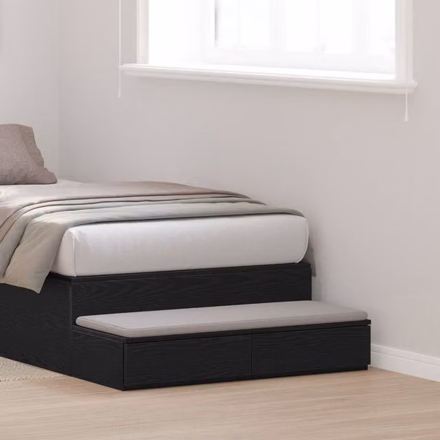 Berkfield Home Black Bed Drawers in MDF, W/D/H: 100 x 36.5 x 16.5 cm