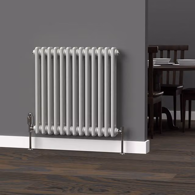 Lux Heat Horizontal 2 Column Steel Radiator in Grey, W: 60.5 cm, H: 60 cm