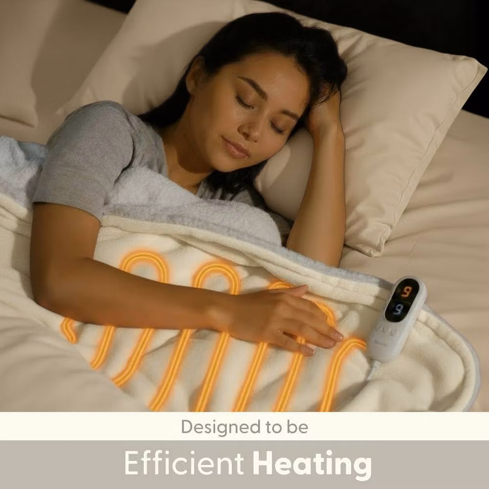 Keplin Large Electric Heated Throw Blanket in Beige with Fleece and Sherpa, 9 Heat Settings and Timer – 3