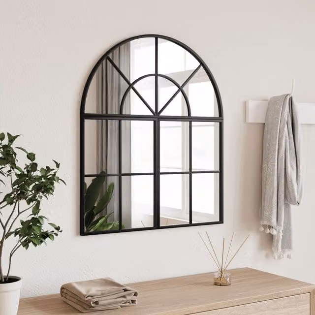 Berkfield Home Minimalist Arch Wall Mirror in Black Metal and Glass, W: 60 cm, H: 70 cm