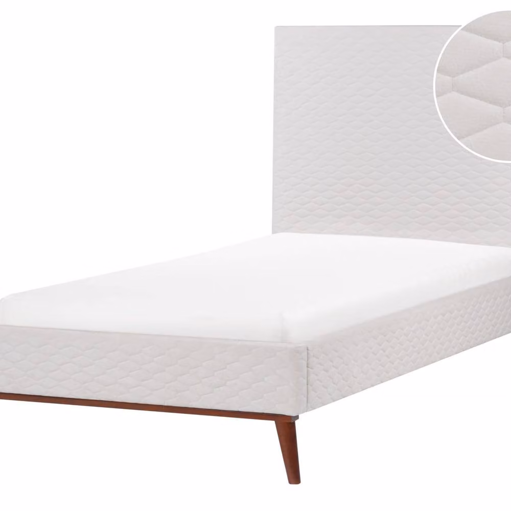 Wyld and Coco White Velvet Single Bed with Geometric Upholstered Headboard, W/D/H: 90 x 200 x 121 cm – 2
