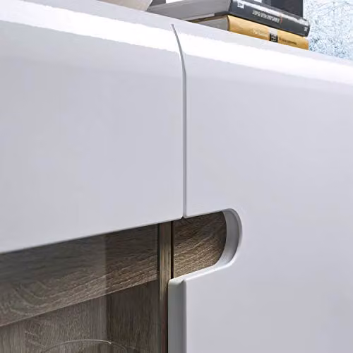 Furniture To Go Chelsea White High Gloss and Oak 3 Door Sideboard with Integrated Lighting and Soft Close Drawers – 4