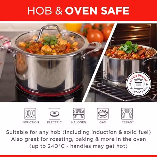 Kuhn Rikon Allround Stainless Steel Casserole Pot with Glass Lid, Silver, Diameter: 24 cm – 5