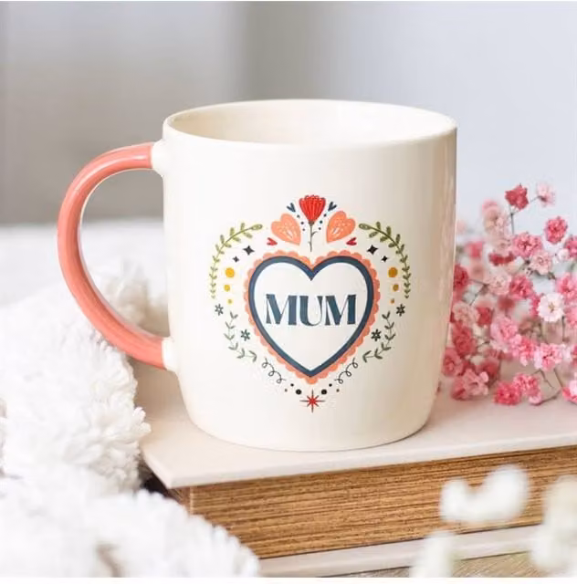 KDMD Mum Folk Heart Ceramic Mug in White – 1