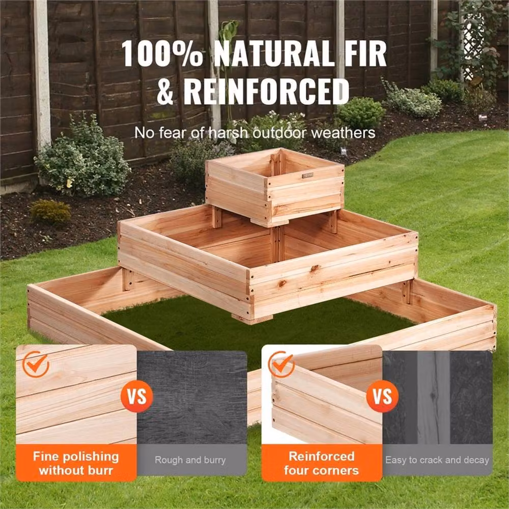 EONLION Wooden Raised Garden Bed Planter in Brown, W/D/H: 113 x 51 x 113 cm – 2