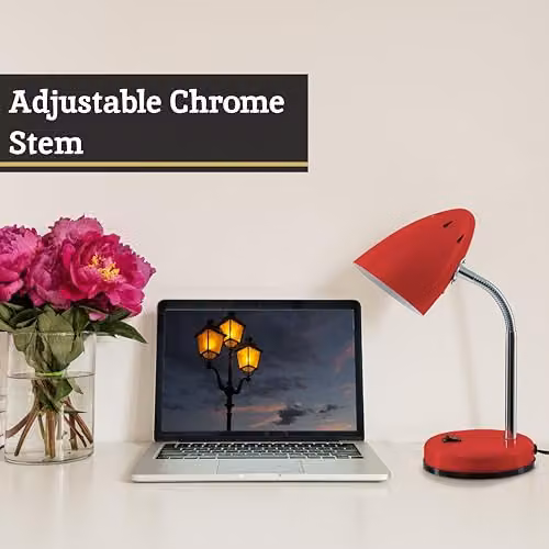 Premier Housewares Red and Chrome Adjustable Metal Desk Lamp – 3