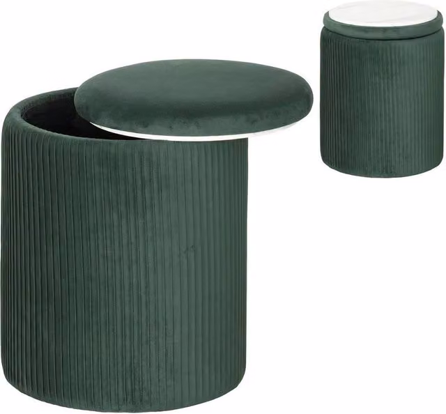 Kelvenix Round Velvet Storage Ottoman in Green with Removable Cover